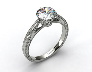 14k White Gold Beaded Ripples Diamond Engagement Ring